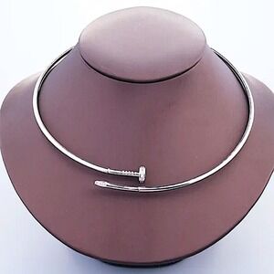 Silver Zircon  Nail Choker Necklace Luxury Minimalist
